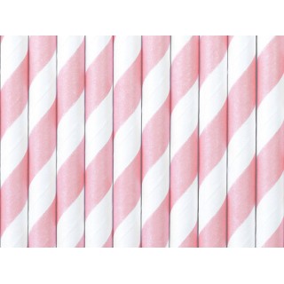 Paille en carton blanc/rose