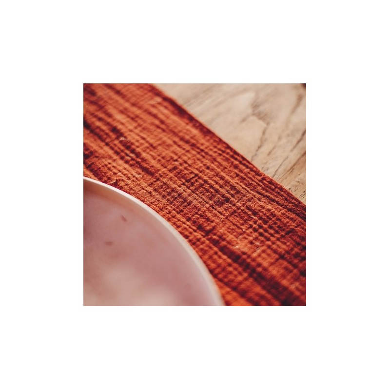 Chemin de table gaze de coton terracota - Décoration de table