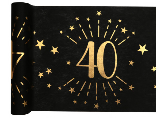 Chemin de table anniversaire étincelant "40" noir