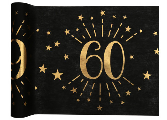 Chemin de table anniversaire étincelant "60" noir