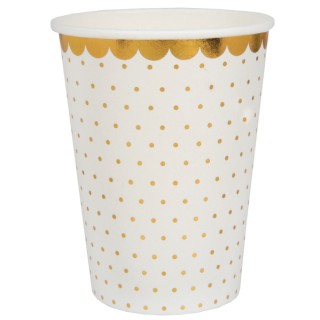 10 gobelets blanc pois or