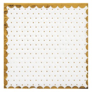 20 serviettes blanches pois or