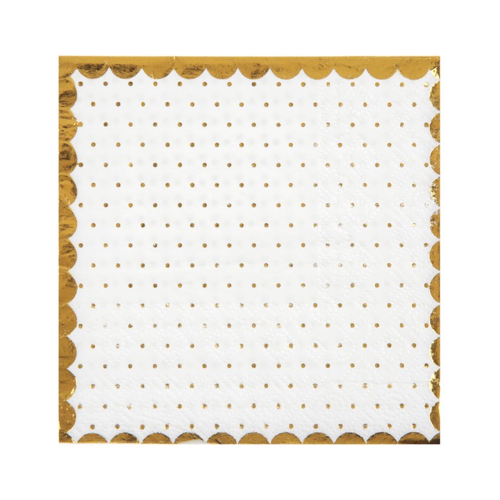 20 serviettes blanches pois or