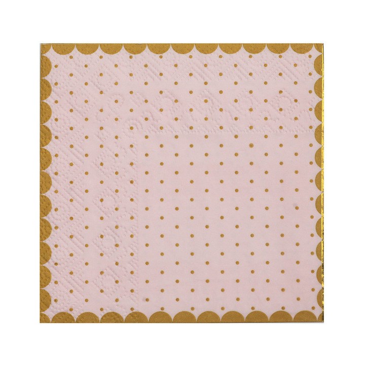 20 serviettes roses pois or