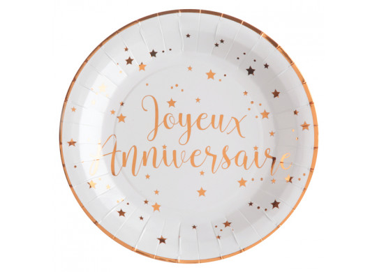 10 assiettes anniversaire rose gold