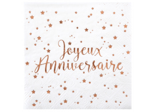 20 serviettes anniversaire rose gold