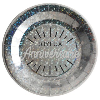 10 assiettes anniversaire étincelant argent