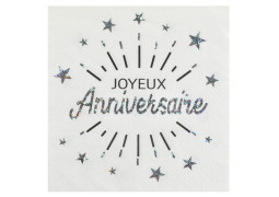 10 serviettes anniversaire étincelant blanc