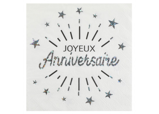 10 serviettes anniversaire étincelant blanc