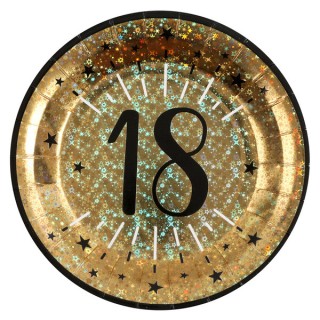 10 assiettes anniversaire étincelant or "18"