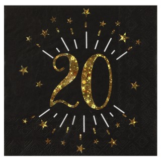 10 serviettes anniversaire étincelant noir "20"