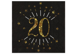 10 serviettes anniversaire étincelant noir "20"