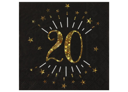 10 serviettes anniversaire étincelant noir "20"