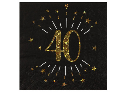 10 serviettes anniversaire étincelant noir "40"
