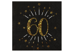 10 serviettes anniversaire étincelant noir "60"