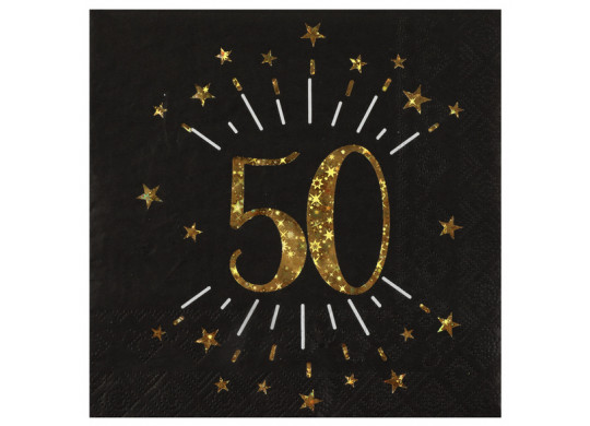 10 serviettes anniversaire étincelant noir "50"
