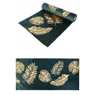 Chemin de table velours vert feuille or