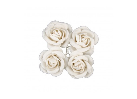 4 Roses en velours blanche 4cm