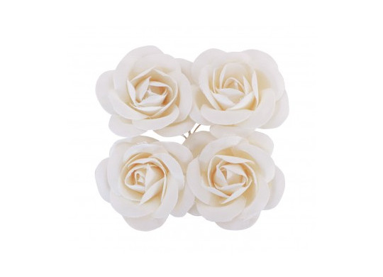 4 Roses en satin blanc 4cm