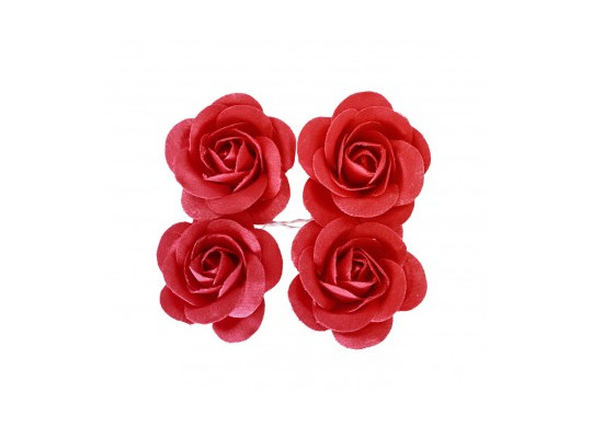 4 Roses en satin rouge 4cm