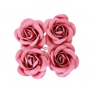 4 Roses en satin fuschia 4cm