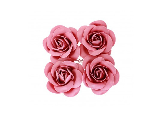 4 Roses en satin fuschia 4cm