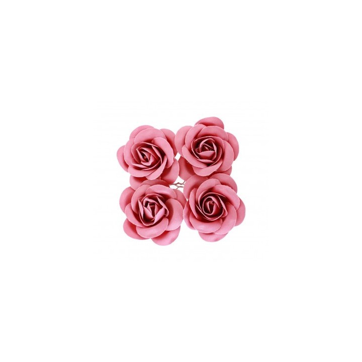 4 Roses en satin fuschia 4cm