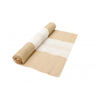 Chemin de table toile de jute et dentelle - Décoration de table