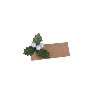 4 Marque-place kraft houx baies blanches