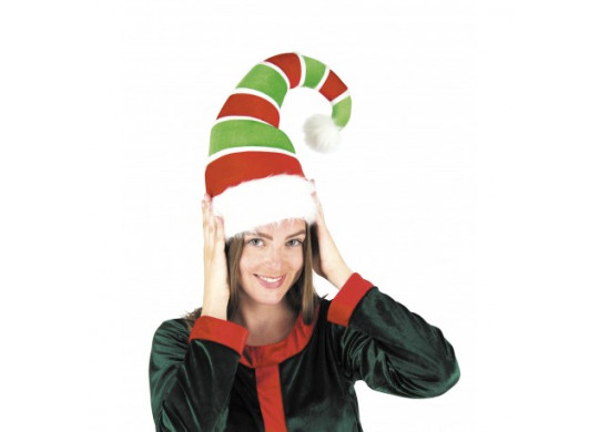 Bonnet de lutin luxe rayé vert/rouge