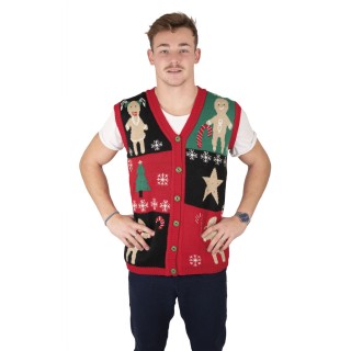 Gilet moche de Noël adulte sans manche pain d'épices
