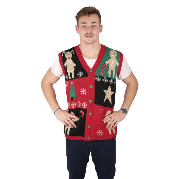 Gilet moche de Noël adulte sans manche pain d'épices