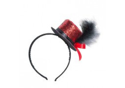 Serre tête mini chapeau pailleté rouge