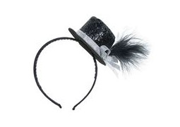 Serre tête mini chapeau pailleté noir