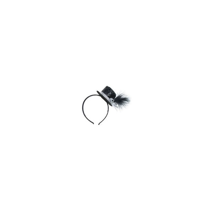 Serre tête mini chapeau pailleté noir