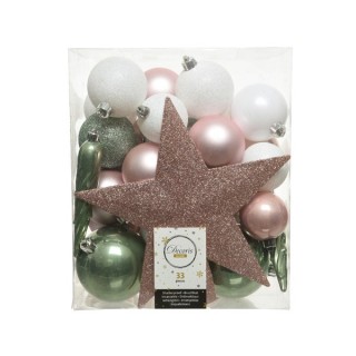 Boite 33 boules rose/blanc/vert sauge