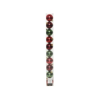 Boite 10 boules rouge/vert sapin