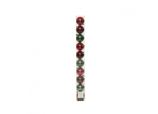 Boite 10 boules rouge/vert sapin