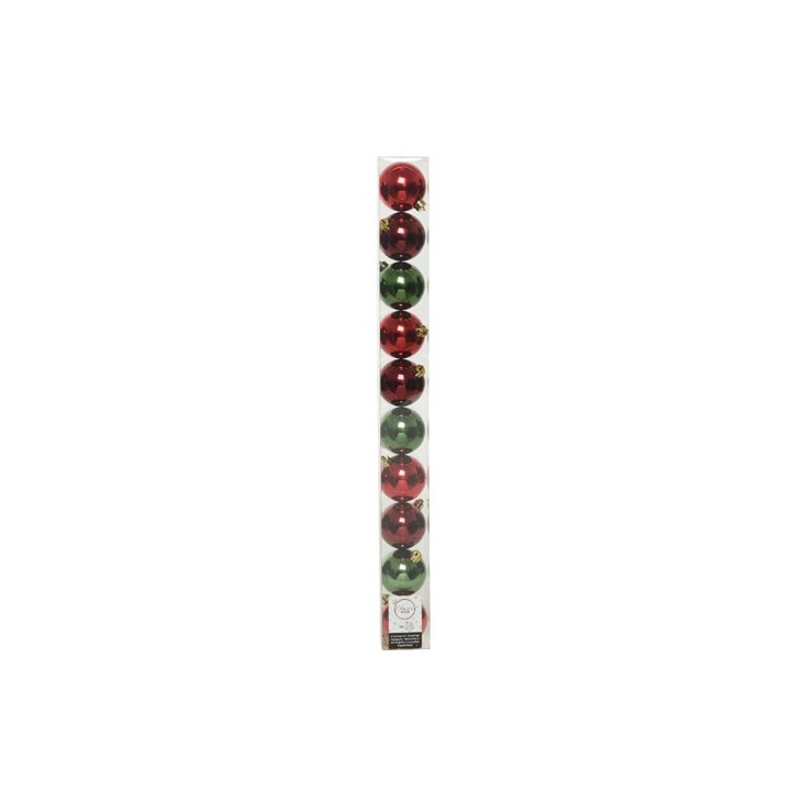 Boite 10 boules rouge/vert sapin
