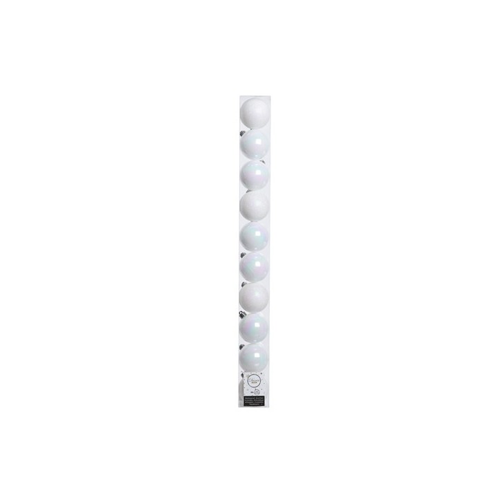 Boite 10 boules blanc irisé - Articles de Noël