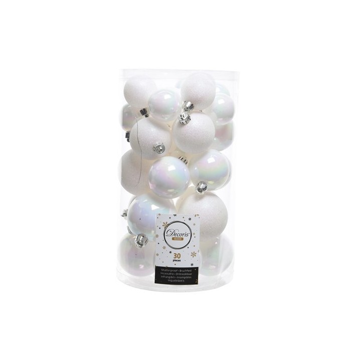 Boite 30 boules blanc irisé