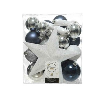 Boite 33 boules blanc/bleu/argent