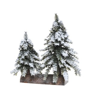 Mini sapin floqué sur tronc de bois