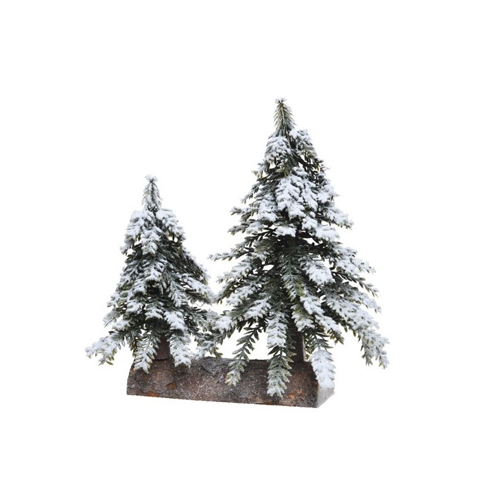 Mini sapin floqué sur tronc de bois