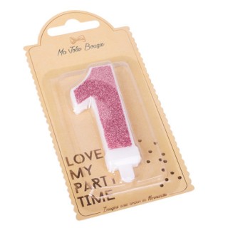 Bougie pailleté rose gold chiffre 1