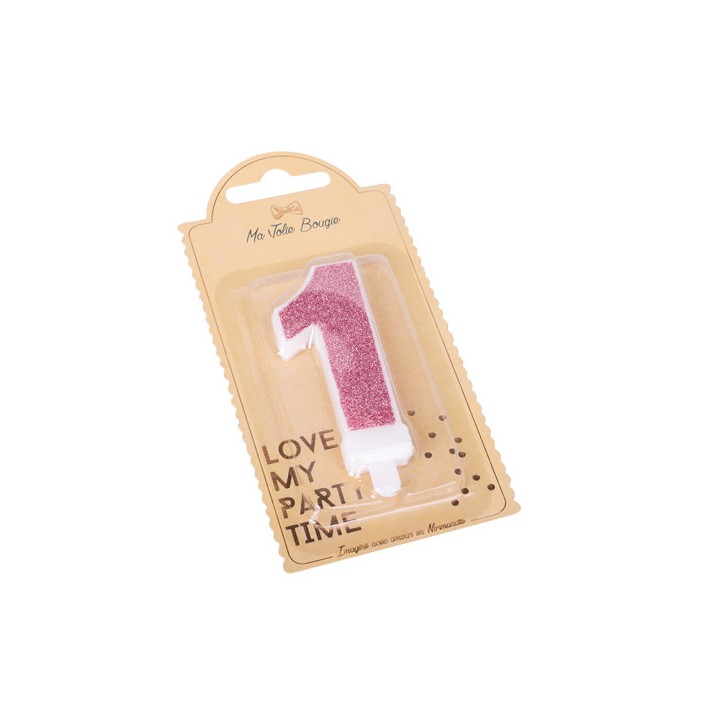 Bougie pailleté rose gold chiffre 1