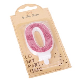 Bougie pailleté rose gold chiffre 0