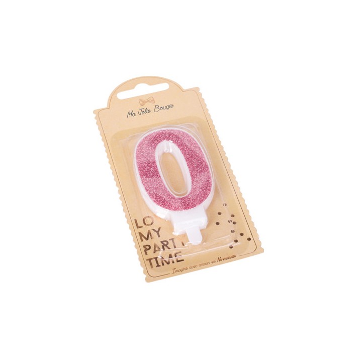 Bougie pailleté rose gold chiffre 0
