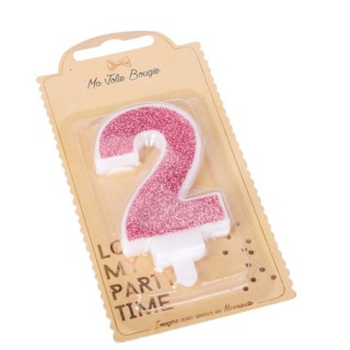 Bougie pailleté rose gold chiffre 2 - Anniversaire