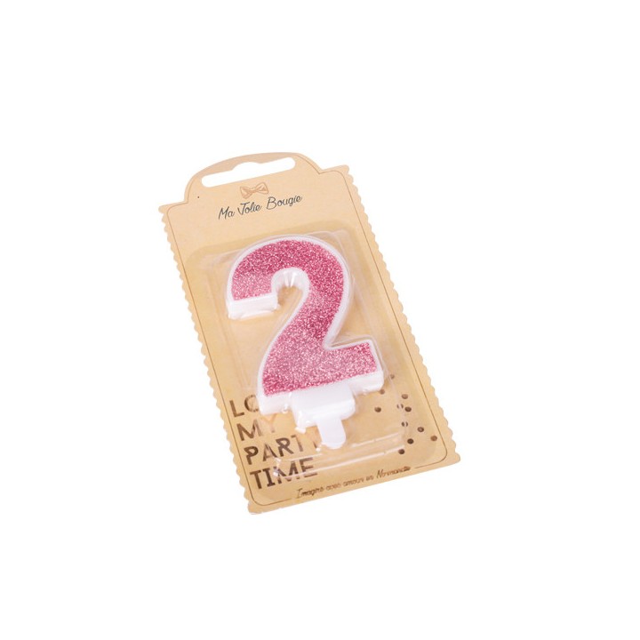 Bougie pailleté rose gold chiffre 2 - Anniversaire